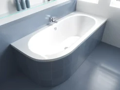 Baignoire asymétrique 170 x 75 Droite AVITA acrylique blanc + Habillage en polystyrène + Pieds + Vidage à chromé