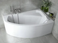 Baignoire asymétrique 130 x 85 Droite RIMA acrylique blanc + avec Tablier + Pieds + Vidage à chromé