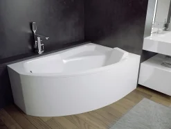Baignoire asymétrique 130 x 85 Droite RIMA acrylique blanc + avec Tablier + Pieds + Vidage à chromé