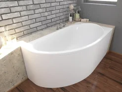 Baignoire asymétrique 140 x 70 Droite MIKI acrylique blanc, sans Habillage + Pieds + Vidage à chromé