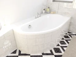 Baignoire asymétrique 140 x 70 Droite MIKI acrylique blanc, sans Habillage + Pieds + Vidage à chromé