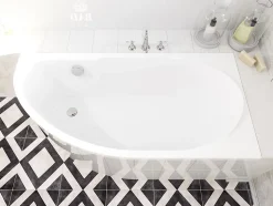 Baignoire asymétrique 140 x 70 Droite MIKI acrylique blanc, sans Habillage + Pieds + Vidage à chromé