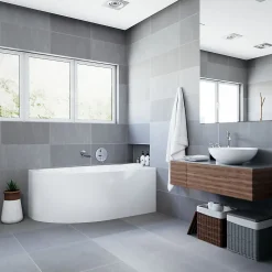 Baignoire asymétrique 140 x 70 Droite MIKI acrylique blanc, sans Habillage + Pieds + Vidage à chromé