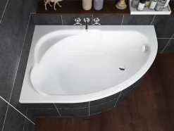 Baignoire asymétrique 130 x 85 Gauche STANDARD acrylique blanc + Habillage en polystyrène + Pieds + Vidage à chromé