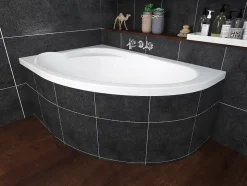 Baignoire asymétrique 130 x 85 Gauche STANDARD acrylique blanc + Habillage en polystyrène + Pieds + Vidage à chromé