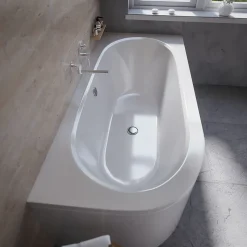 Baignoire asymétrique 170 x 75 Droite AVITA acrylique blanc + avec Tablier + Pieds + Vidage à chromé