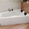 Baignoire asymétrique 150 x 85 Droite INTIMA acrylique blanc, sans Habillage + Repose Tête + Pieds + Vidage à chromé