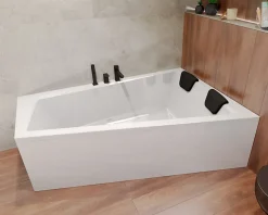 Baignoire asymétrique 150 x 85 Droite INTIMA acrylique blanc, sans Habillage + Repose Tête + Pieds + Vidage à chromé