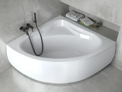 Baignoire asymétrique 130 x 130 MIA acrylique blanc + avec Tablier + Pieds + Vidage à chromé