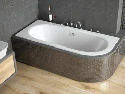 Baignoire asymétrique 150 x 75 Gauche AVITA SLIM acrylique blanc, sans Habillage + Pieds + Vidage à chromé