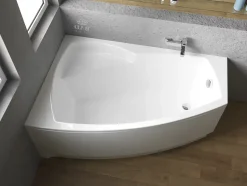 Baignoire asymétrique 140 x 80 Gauche FRIDA acrylique blanc + avec Tablier + Pieds + Vidage à chromé