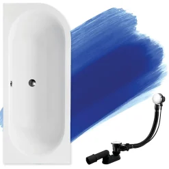 Baignoire asymétrique 160 x 75 Gauche AVITA acrylique blanc, sans Habillage + Pieds + Vidage à chromé