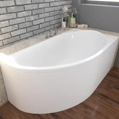 Baignoire asymétrique 140 x 70 Droite MIKI acrylique blanc + avec Tablier + Pieds + Vidage à chromé
