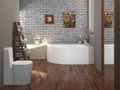 Baignoire asymétrique 140 x 70 Droite MIKI acrylique blanc + avec Tablier + Pieds + Vidage à chromé