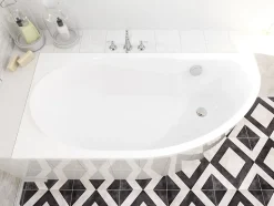 Baignoire asymétrique 140 x 70 Gauche MIKI acrylique blanc + Habillage en polystyrène + Pieds + Vidage à chromé