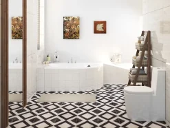 Baignoire asymétrique 140 x 70 Gauche MIKI acrylique blanc + Habillage en polystyrène + Pieds + Vidage à chromé
