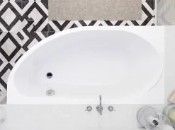 Baignoire asymétrique 140 x 70 Gauche MIKI acrylique blanc + Habillage en polystyrène + Pieds + Vidage à chromé