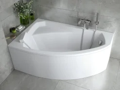 Baignoire asymétrique 140 x 90 Gauche RIMA acrylique blanc + avec Tablier + Pieds + Vidage à chromé