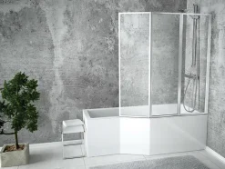 Baignoire asymétrique 170 x 75 Droite INTEGRA acrylique blanc + Habillage en polystyrène + Écran + Pieds + Vidage à chromé