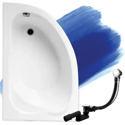 Baignoire asymétrique 130 x 85 Gauche STANDARD acrylique blanc, sans Habillage + Pieds + Vidage à chromé