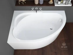Baignoire asymétrique 130 x 85 Gauche STANDARD acrylique blanc, sans Habillage + Pieds + Vidage à chromé