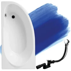 Baignoire asymétrique 140 x 70 Gauche MIKI acrylique blanc, sans Habillage + Pieds + Vidage à chromé