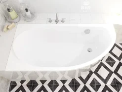 Baignoire asymétrique 140 x 70 Gauche MIKI acrylique blanc, sans Habillage + Pieds + Vidage à chromé