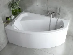 Baignoire asymétrique 140 x 90 Gauche RIMA acrylique blanc + Habillage en polystyrène + Pieds + Vidage à chromé