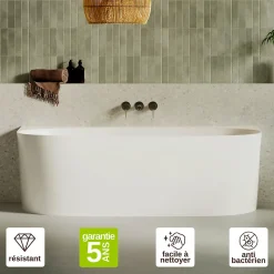 Baignoire asymétrique 180 x 86 x 80 cm Blanc Brillant en minéral composite - Mod. FROSK sans Trop Plein