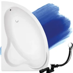 Baignoire asymétrique 140 x 90 Gauche ADA acrylique blanc, sans Habillage + Pieds + Vidage à chromé