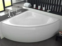 Baignoire asymétrique 120 x 120 MIA acrylique blanc + avec Tablier + Pieds + Vidage à chromé