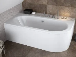 Baignoire asymétrique 170 x 75 Gauche AVITA acrylique blanc, sans Habillage + Pieds + Vidage à chromé