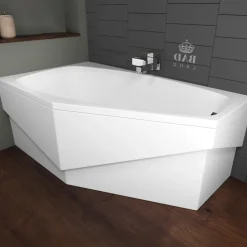 Baignoire asymétrique 140 x 80 Gauche MARIKA acrylique blanc + avec Tablier + Pieds + Vidage à chromé