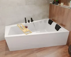 Baignoire asymétrique 170 x 125 Droite INTIMA acrylique blanc, sans Habillage + Étagère bambou + Pieds + Vidage à chromé
