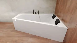Baignoire asymétrique 170 x 125 Droite INTIMA acrylique blanc, sans Habillage + Étagère bambou + Pieds + Vidage à chromé