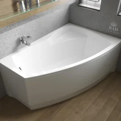 Baignoire asymétrique 150 x 90 Droite FRIDA acrylique blanc + avec Tablier + Pieds + Vidage à chromé
