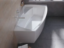 Baignoire asymétrique 150 x 90 Droite FRIDA acrylique blanc + avec Tablier + Pieds + Vidage à chromé
