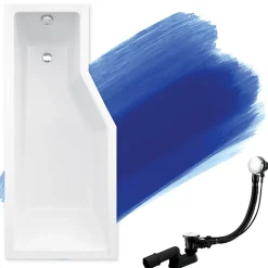 Baignoire asymétrique 150 x 75 Gauche INTEGRA acrylique blanc, sans Habillage + Écran + Pieds + Vidage à chromé