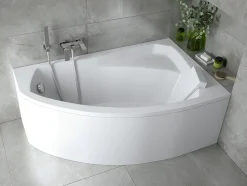 Baignoire asymétrique 140 x 90 Droite RIMA acrylique blanc + Habillage en polystyrène + Repose Tête + Pieds + Vidage à chromé