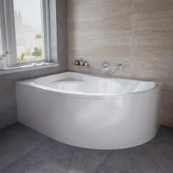 Baignoire asymétrique 170 x 110 Gauche DORA acrylique blanc, sans Habillage + Pieds + Vidage à chromé