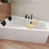 Baignoire asymétrique 160 x 90 Gauche INTIMA acrylique blanc, sans Habillage + Étagère bambou + Pieds + Vidage à chromé