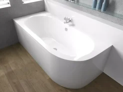 Baignoire asymétrique 180 x 80 Gauche AVITA acrylique blanc + avec Tablier + Pieds + Vidage à chromé