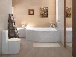 Baignoire asymétrique 150 x 90 Droite SELENA acrylique blanc + Habillage en polystyrène + Pieds + Vidage à chromé