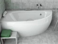 Baignoire asymétrique 150 x 70 Gauche MILENA acrylique blanc + avec Tablier + Pieds + Vidage à chromé