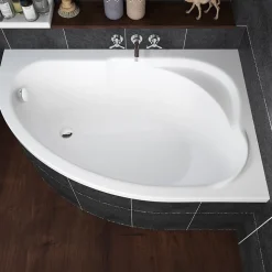 Baignoire asymétrique 130 x 85 Droite STANDARD acrylique blanc + Habillage en polystyrène + Pieds + Vidage à chromé