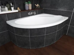 Baignoire asymétrique 130 x 85 Droite STANDARD acrylique blanc + Habillage en polystyrène + Pieds + Vidage à chromé