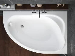 Baignoire asymétrique 130 x 85 Droite STANDARD acrylique blanc + Habillage en polystyrène + Pieds + Vidage à chromé