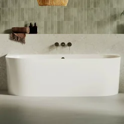 Baignoire asymétrique 180 x 86 x 80 cm Blanc Mat en minéral composite - Mod. FROSK avec Trop Plein