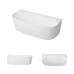 Baignoire asymétrique 180 x 86 x 80 cm Blanc Mat en minéral composite - Mod. FROSK avec Trop Plein