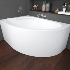 Baignoire asymétrique 130 x 85 Gauche STANDARD acrylique blanc + avec Tablier + Pieds + Vidage à chromé